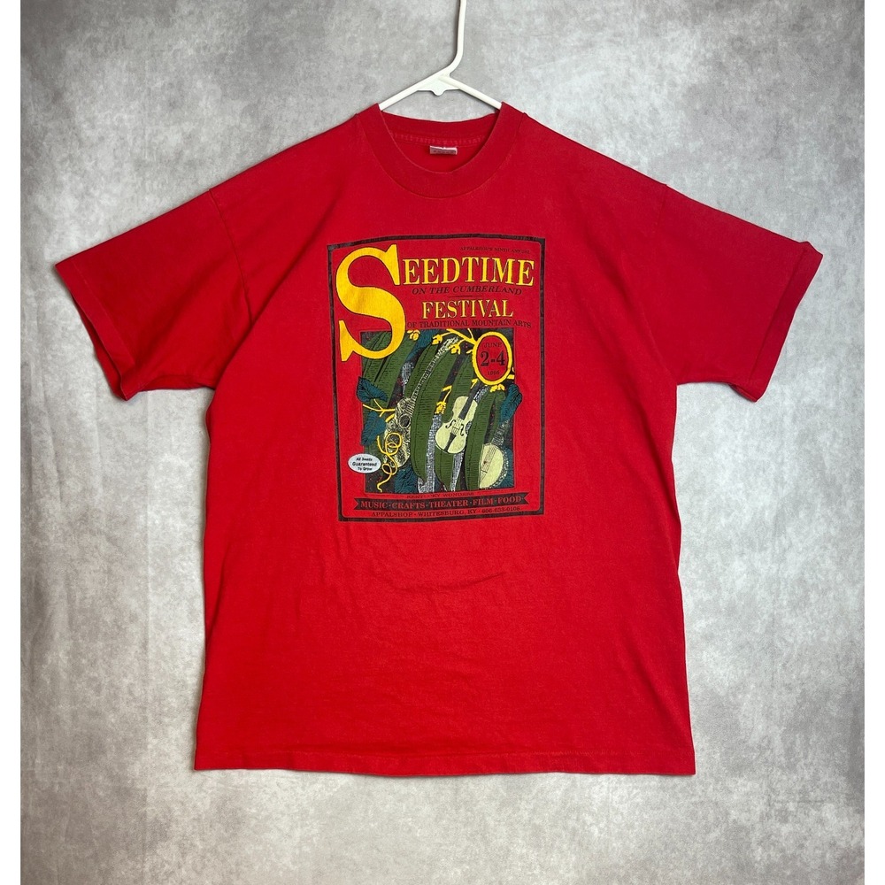 VINTAGE Seedtime on the Cumberland Festival Shirt Adult XL Red Music Tee 90s USA